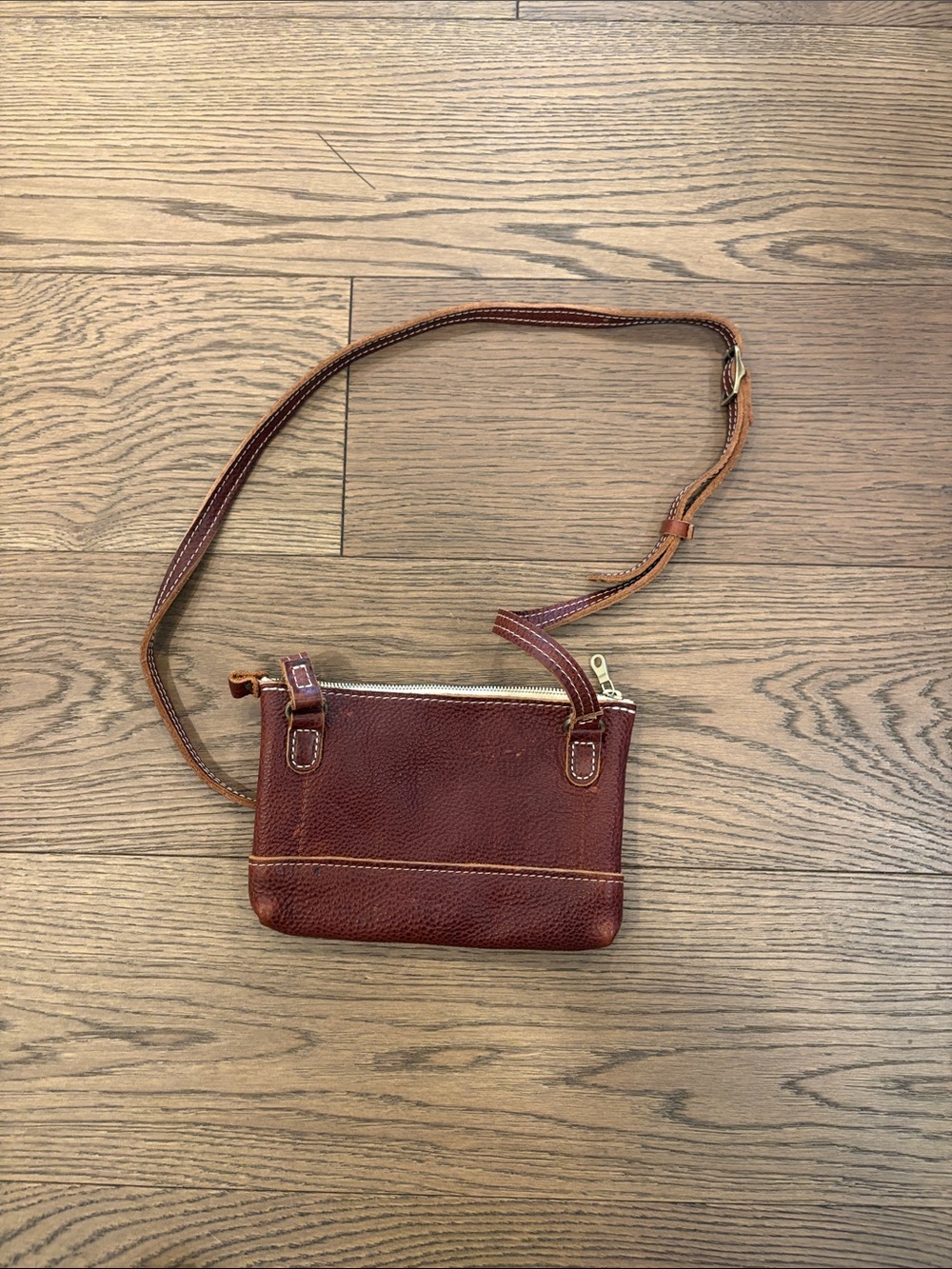 Portland Leather Chestnut Brown Pebbled Leather Crossbody Bag